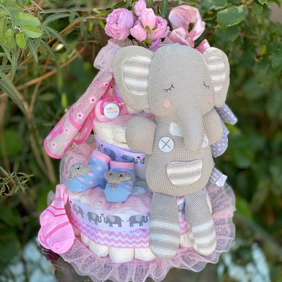 Elephant Diaper Cake, Girl Diaper Cake